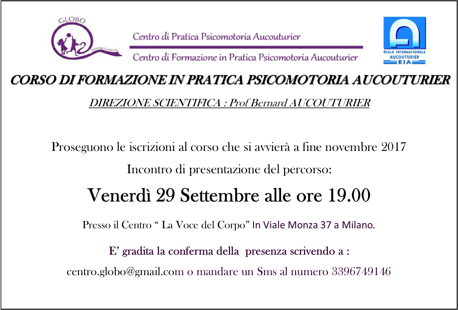 Scopri di più sull'articolo 29 Settembre 2017 – Presentazione del corso a Milano